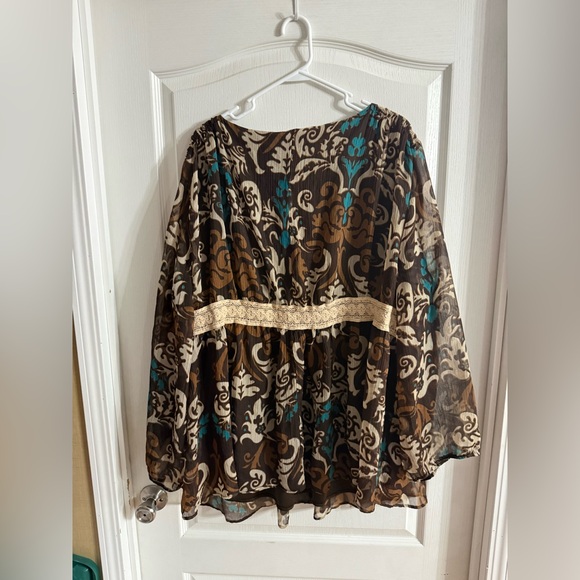 Denim 24/7 Women’s Brown Floral Boho Lined Blouse 30W. MH-166 - Picture 3 of 3